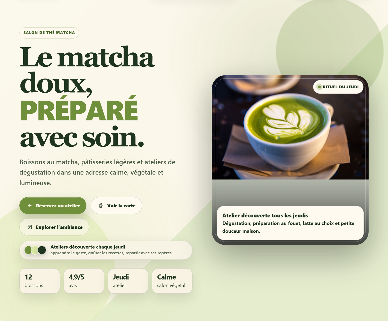 Proposition landing Matcha Mood