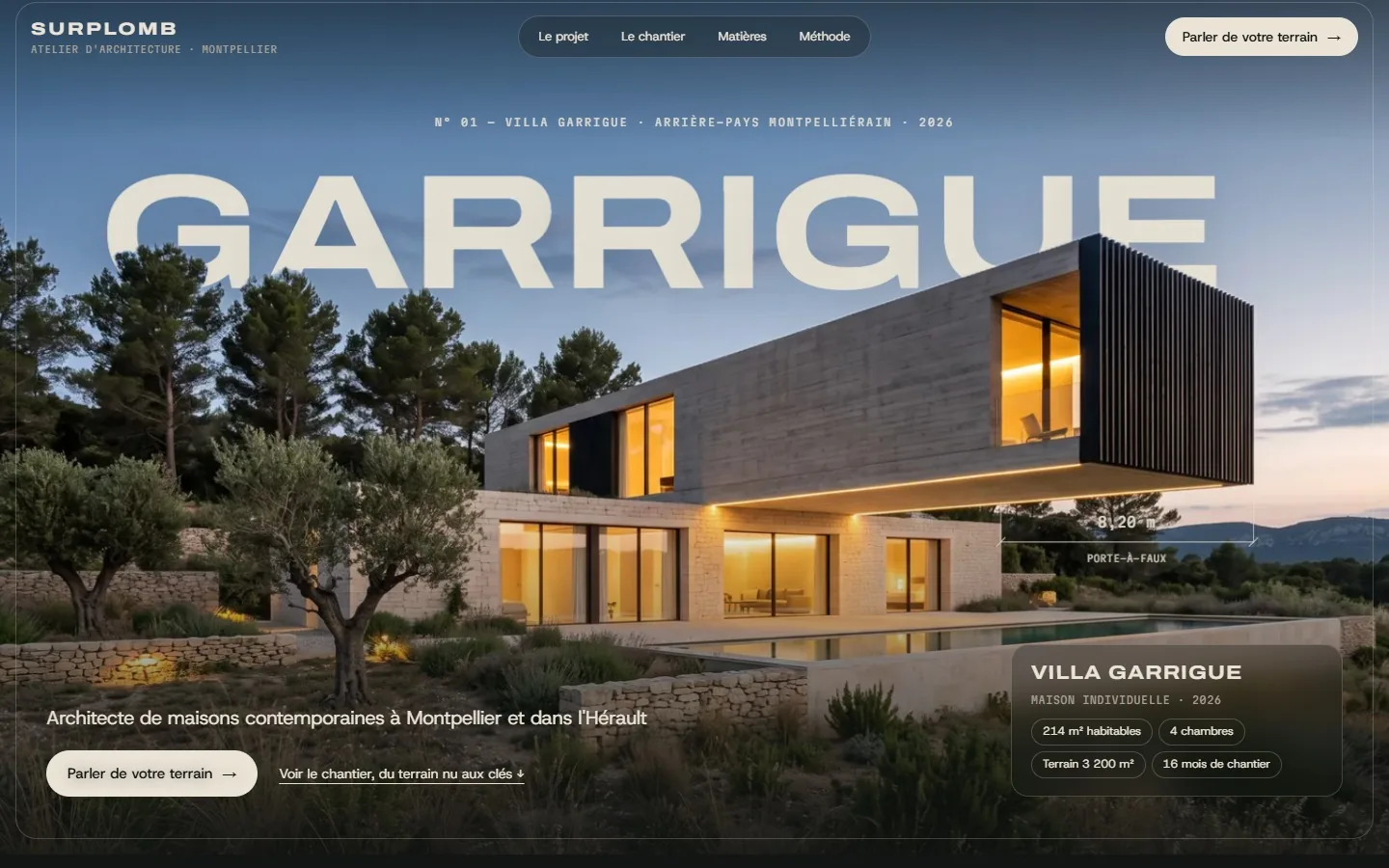 Surplomb : concept de design de site architecte