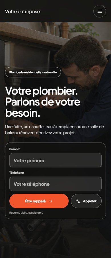 Présentation mobile du site web Plombier