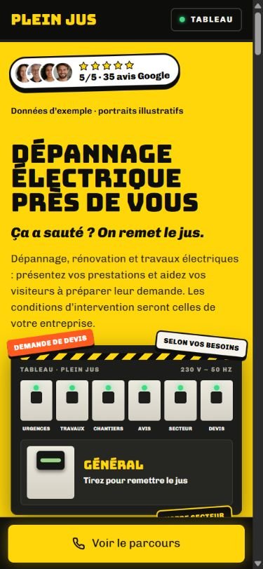 Maquette de site d’électricien sur téléphone