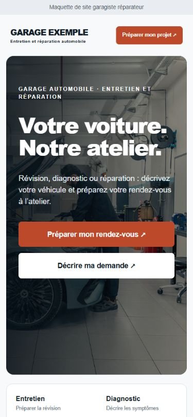 Présentation mobile du site web Garagiste réparateur