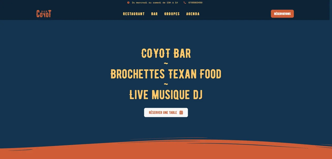 Capture ordinateur du site Coyot Bar