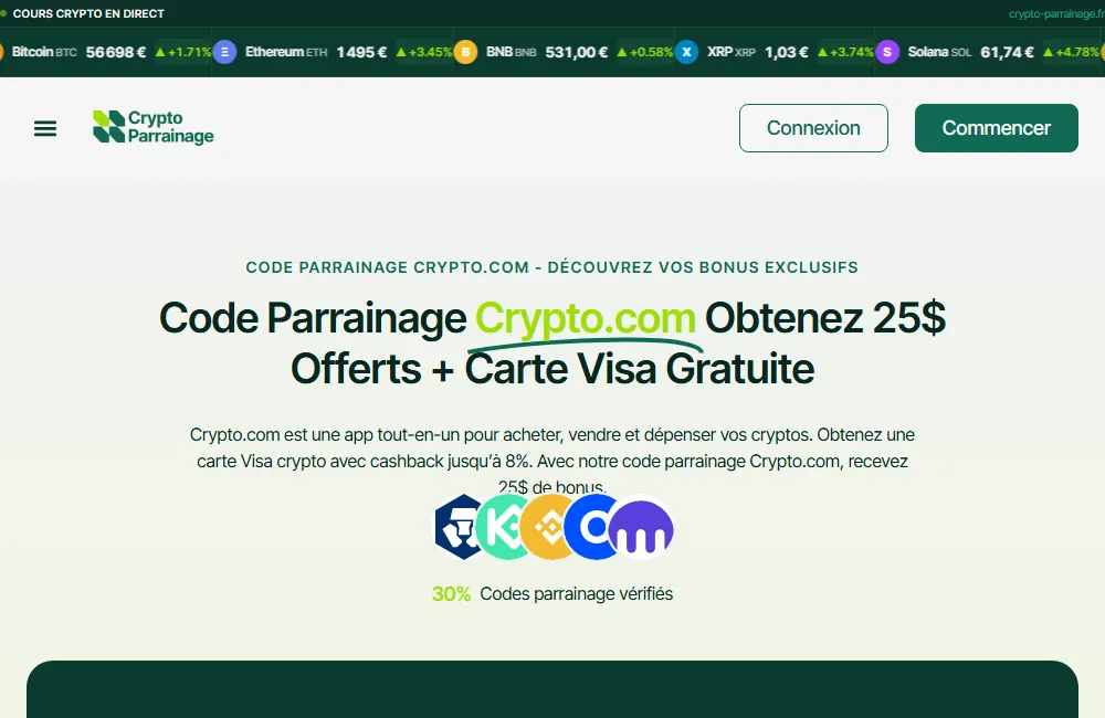 Capture : Crypto Parrainage · Code Crypto.com