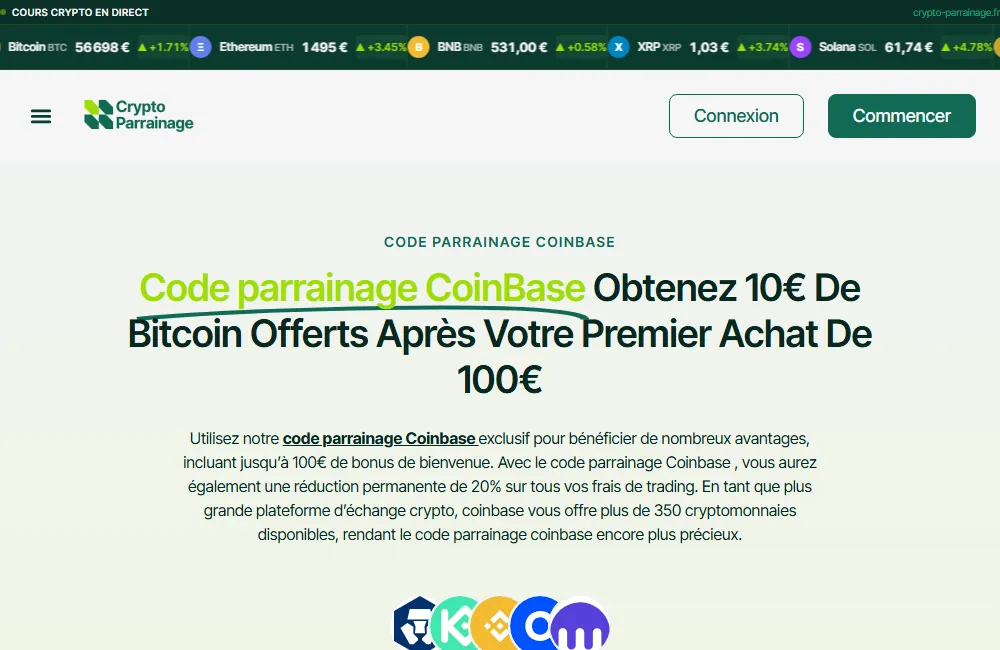 Capture : Crypto Parrainage · Code Coinbase