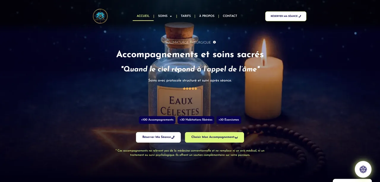 Capture ordinateur du site Eaux Célestes