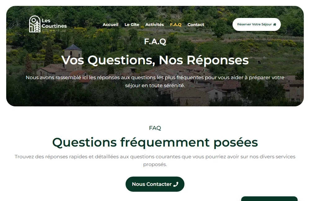 Capture : Gîte Les Courtines · FAQ