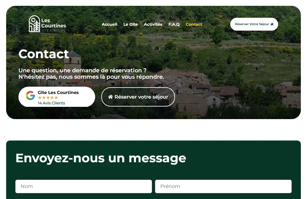 Capture : Gîte Les Courtines · Contact