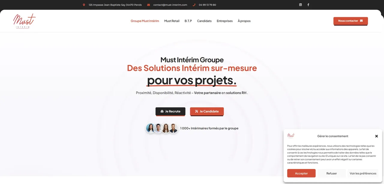 Capture ordinateur du site Must Interim