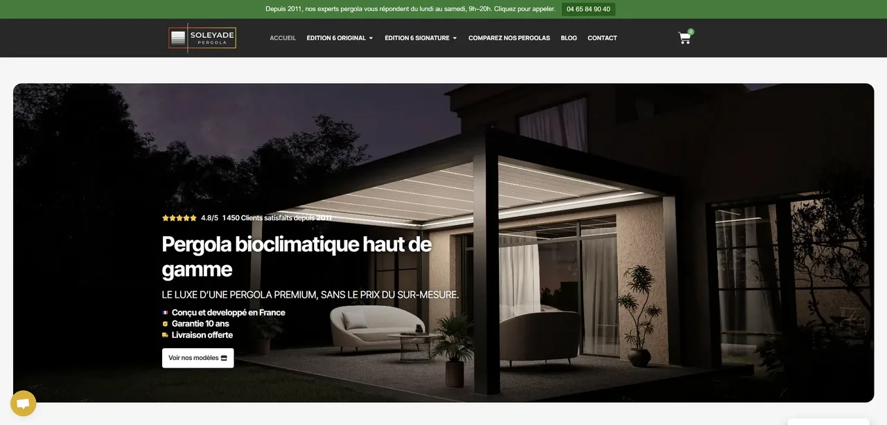 Capture ordinateur du site Soleyade Pergola