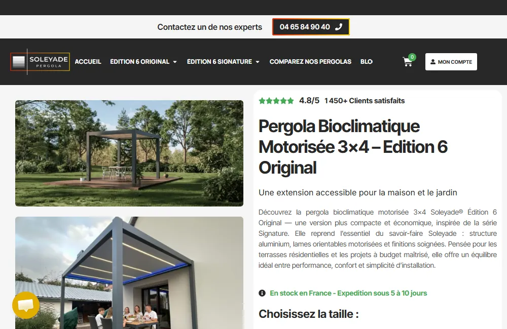 Capture : Soleyade Pergola · Fiche produit