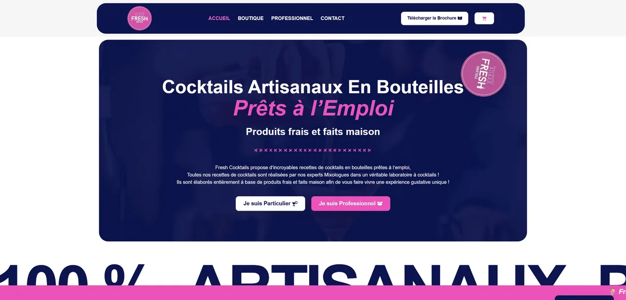 Capture ordinateur du site Fresh Cocktails