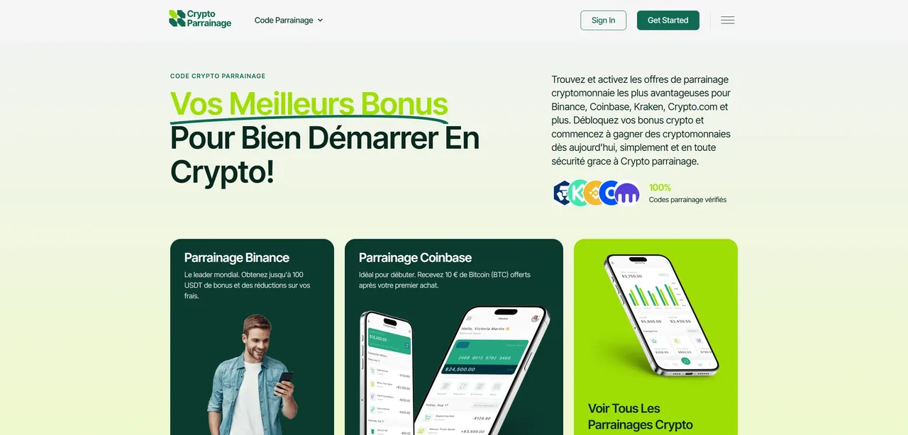 Aperçu du site Crypto Parrainage